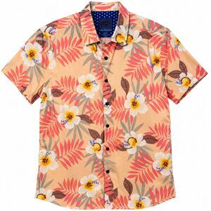 Lords Of Harlech Shirt Men's Medium Beige Floral Hawaiian Short Sleeve Cotton